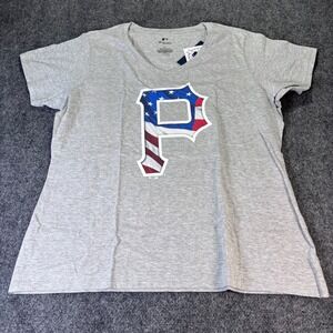 Fanatics Pittsburgh Pirates MLB‎ T-Shirt Womens 2XL Gray V-Neck USA Flag NWT